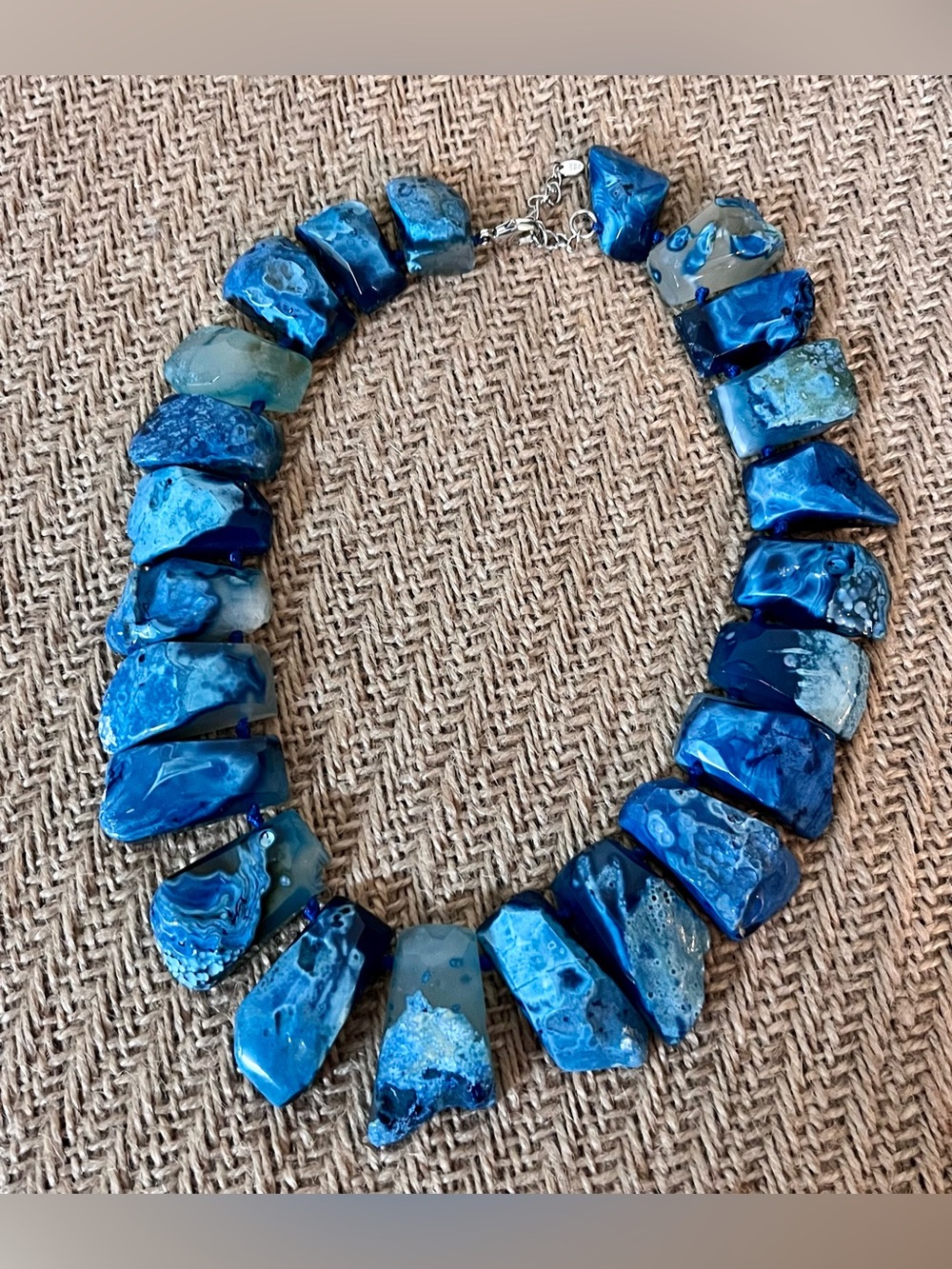 LUC CN Blue Agate Statement Chunky Stone Necklace - Women Jewelry